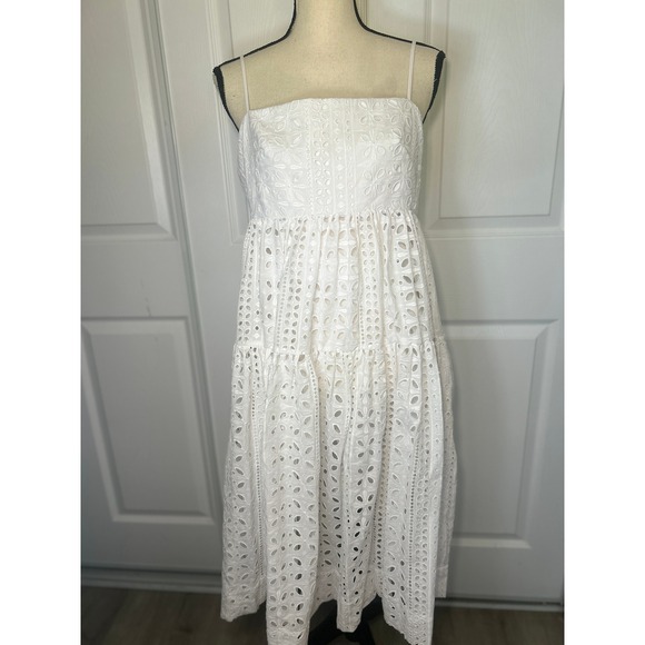 J.Crew Dresses & Skirts - J.Crew Eyelet Tiered Midi Dress 10 White Square Neck Adjustable Straps AY627